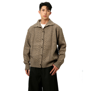 慵懒针织衫 毛衣男vintage挺阔合体版 老钱风麦穗绞花开衫 秋冬美式