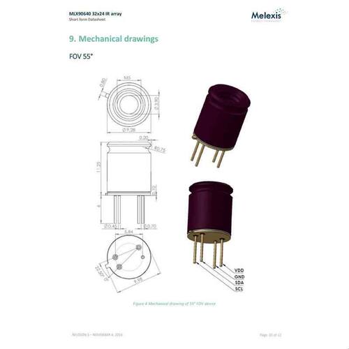 GY-MCU90640 MLX90640 IR 32*24 红外测温点阵传感器 热像仪模块