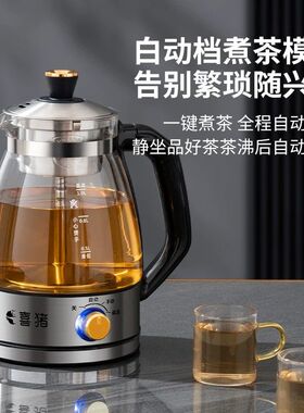 喜猪黑茶煮茶器煮茶全自动办公室小型电热烧喷淋式玻璃蒸汽蒸茶壶
