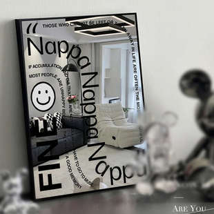 镜子画 猫咪装饰画 客厅装饰画玄关摆画黑白风装饰画镜面装饰画