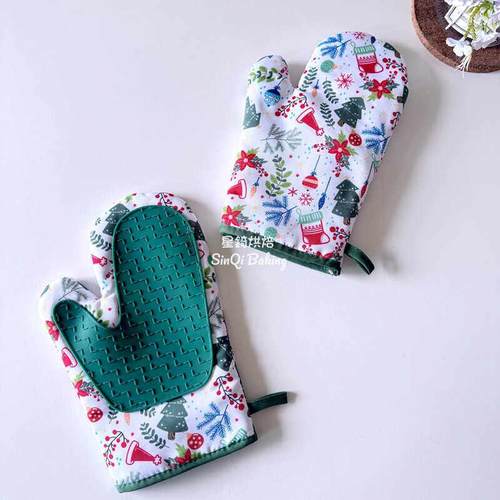 出口 圣诞硅胶防烫手套烤箱微波炉专用耐高温隔热手套加厚防滑