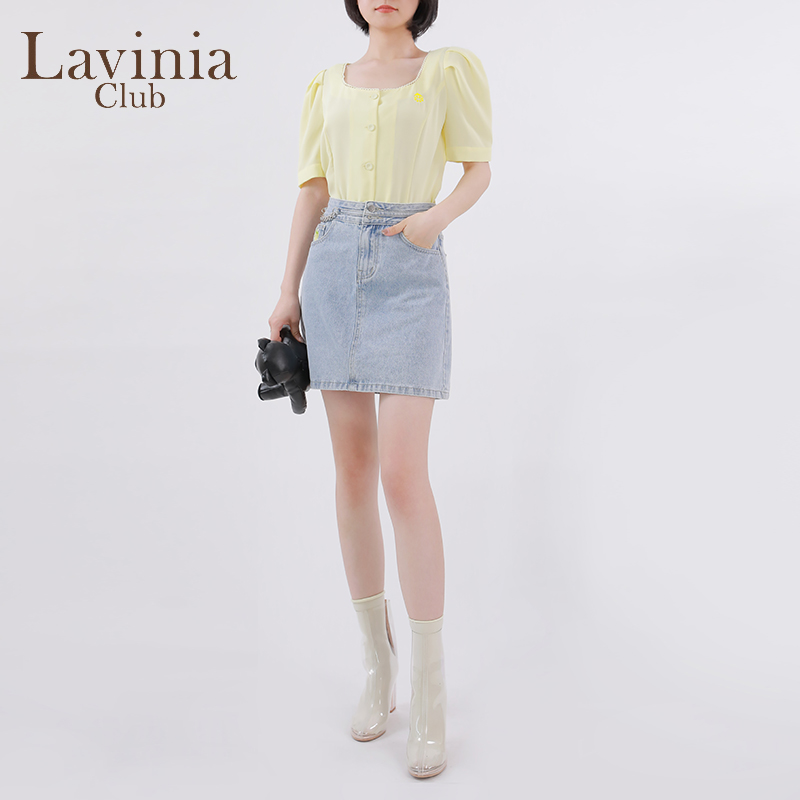 Lavinia小清新短袖衬衫女夏新款设计感甜美短款泡泡袖上衣R13C69H