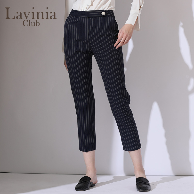 Lavinia Club拉维妮娅春季新品高腰时尚条纹直筒长裤女F191KZ02 女装/女士精品 西装裤/正装裤 原图主图