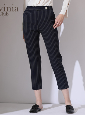 Lavinia Club拉维妮娅春季新品高腰时尚条纹直筒长裤女F191KZ02
