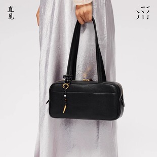 SUPERMERCY直见一撇保龄球牛皮通勤波士顿黑单肩夏手提腋下女方包