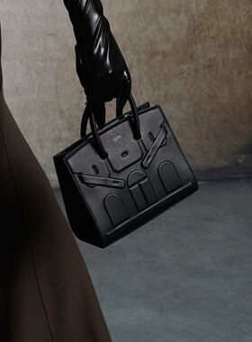 HXXXXS原创设计浮雕小房子包女通勤时尚手提包高级质感真皮托特包