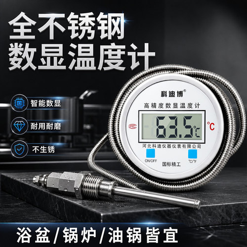 数显温度计工业用不锈钢高精度水温测量计带探头高温电子测水温表