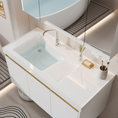 陶瓷洗衣盆带搓衣板浴室柜一体台盆化妆室洗手池组合小户型洗衣柜