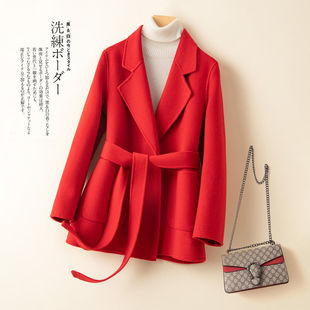 2024年新款 系带高端小个子毛呢外套女904 秋冬双面羊绒大衣女短款