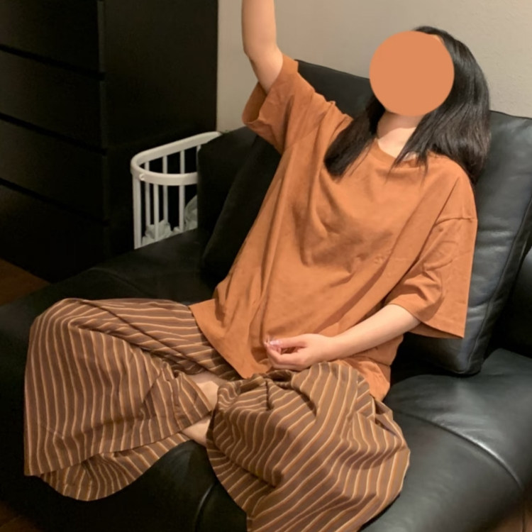 韩系短袖长裤纯棉夏薄款透气舒适纯棉睡衣女阔腿裤家居服套装遛弯