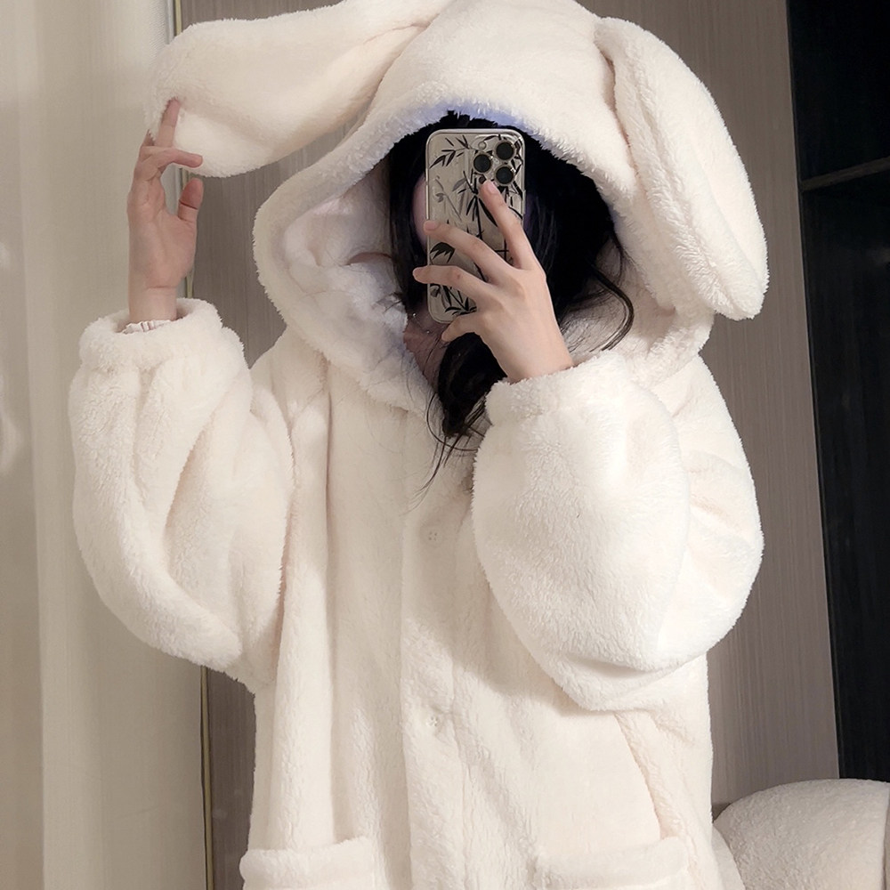 加绒加厚睡袍女2025年新款女款家居服睡衣甜美套装法兰绒冬天可爱,女士内衣/男士内衣/家居服,睡袍/浴袍,淘宝优惠券,粉丝福利购,淘宝优惠卷