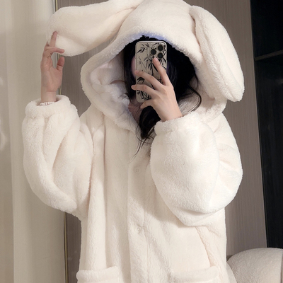 加绒加厚睡袍女2025年新款女款家居服睡衣甜美套装法兰绒冬天可爱