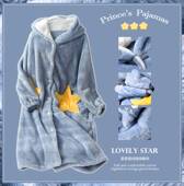 珊瑚绒睡衣女秋冬纯色网红加绒加厚保暖宽松女士睡袍可外穿家居服