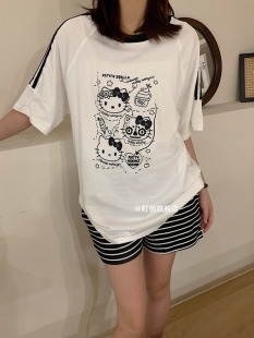 甜美可外穿休闲家居服三件套装 短裤 短袖 日系奶呼呼纯棉睡衣女夏季