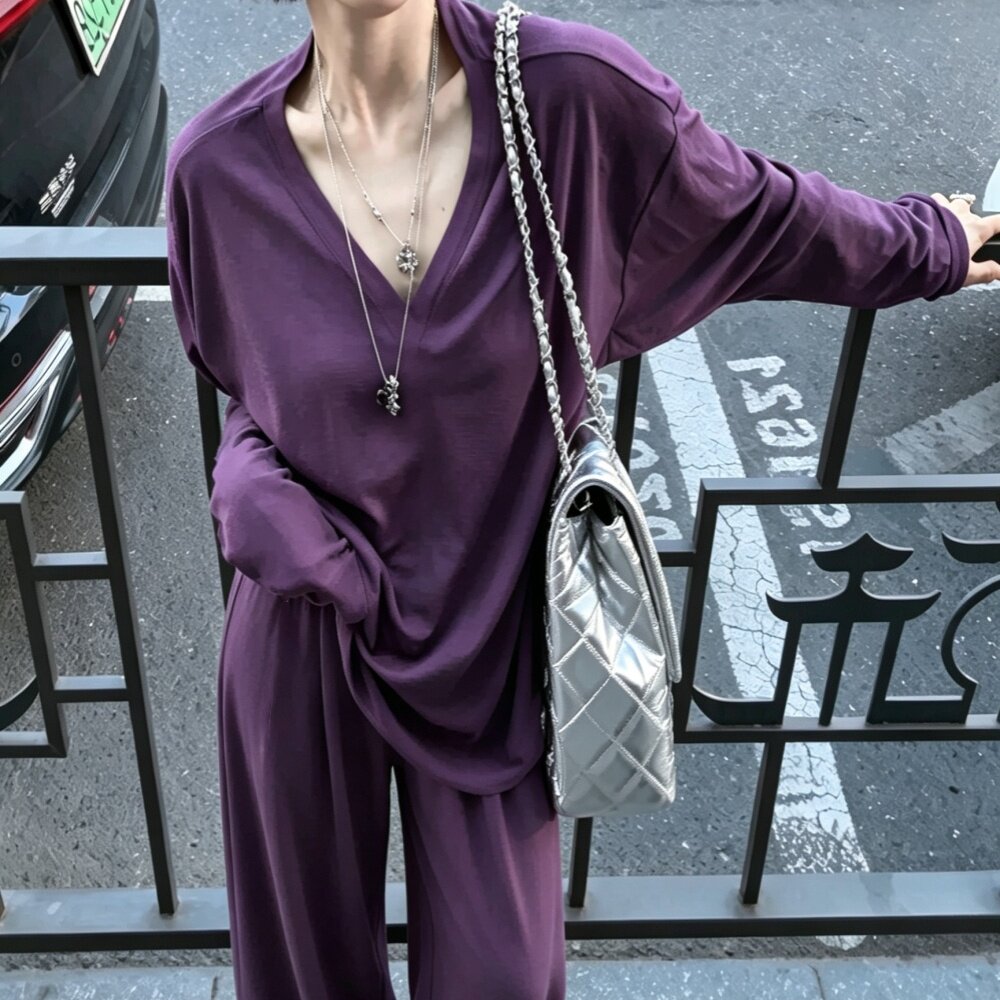 纯棉睡衣女士秋冬季新款长袖纯色简约宽松可外穿学生家居服两件套