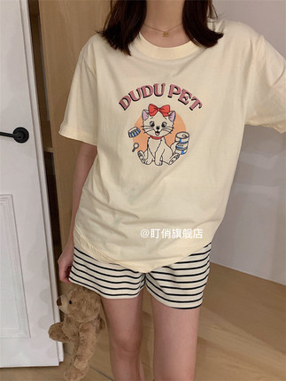 夏天睡衣女士纯棉短袖短裤可爱卡通韩版薄款甜美两件套家居服套装