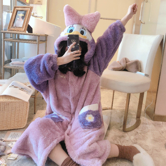 睡衣女秋冬季珊瑚绒加绒加厚长款