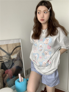 睡衣女纯棉短袖 可外穿套装 短裤 新款 宽松卡通可爱2024夏季 日系薄款