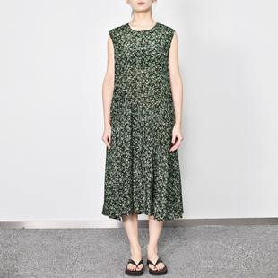 度假大牌绿 背心裙法式 春天薄荷曼波 100真丝桑蚕丝连衣裙女夏无袖