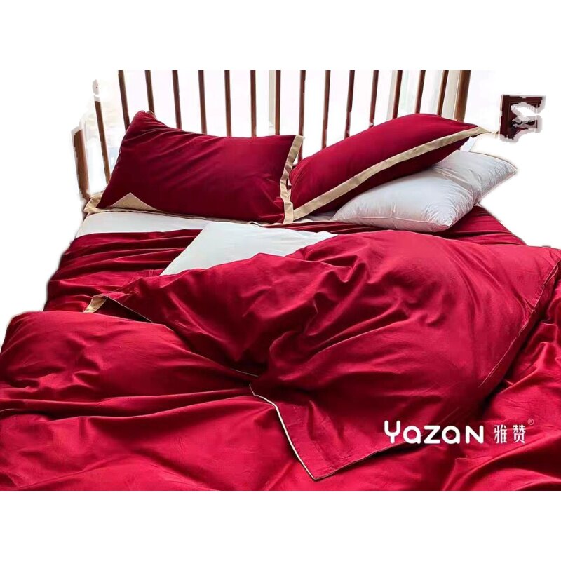 WEDDING GIFTS YAZAN COTTON FOUR-PIECE SET OF TRIBUTE SATIN FABRIC RED MAKEUP LUOXIA RED TRIBUTE SATIN HIGH-END BEDDING