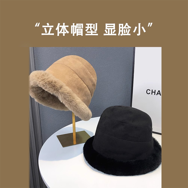 Classy key新加坡设计师联名款渔夫帽加绒保暖棉帽护耳毛绒盆帽女