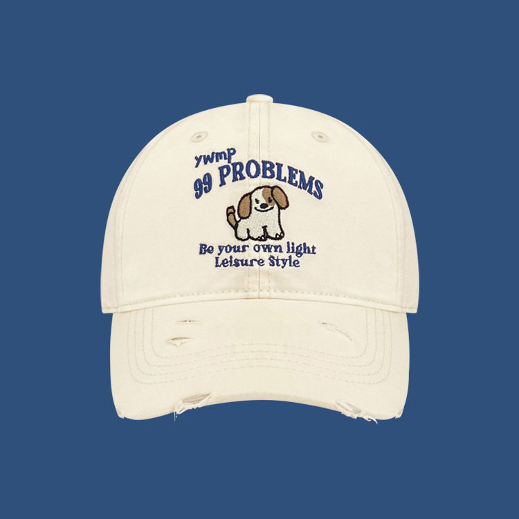 Classy key新加坡设计师联名款日系破洞小狗刺绣棒球帽宽檐