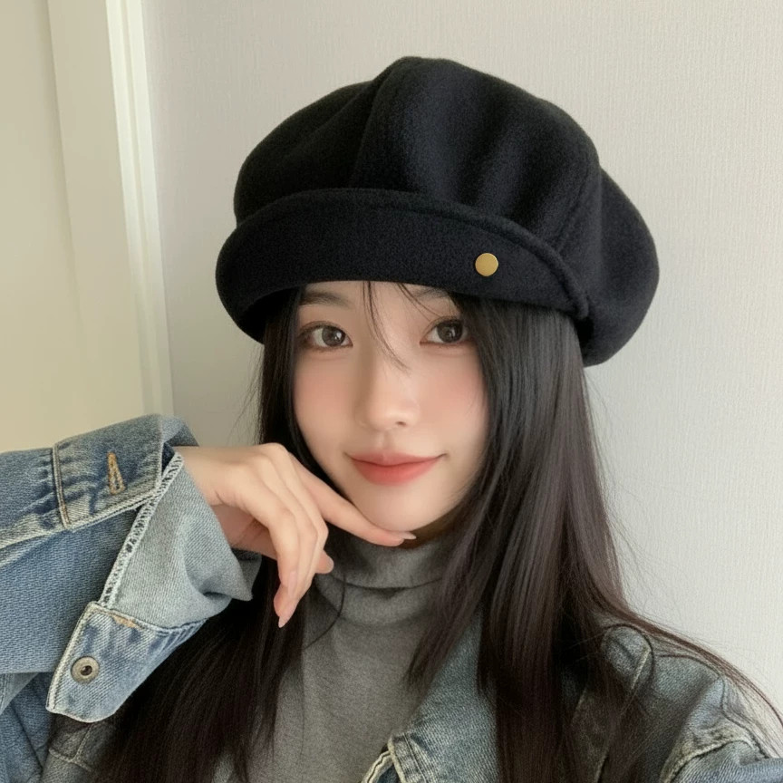 Classy key新加坡设计师联名款显脸小毛呢画家帽文艺百搭贝雷帽子