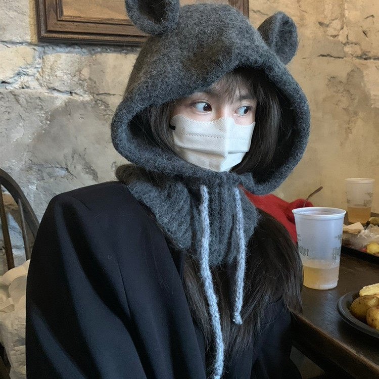 Classy key新加坡设计师联名款针织围脖一体针织帽女巴拉克拉法帽