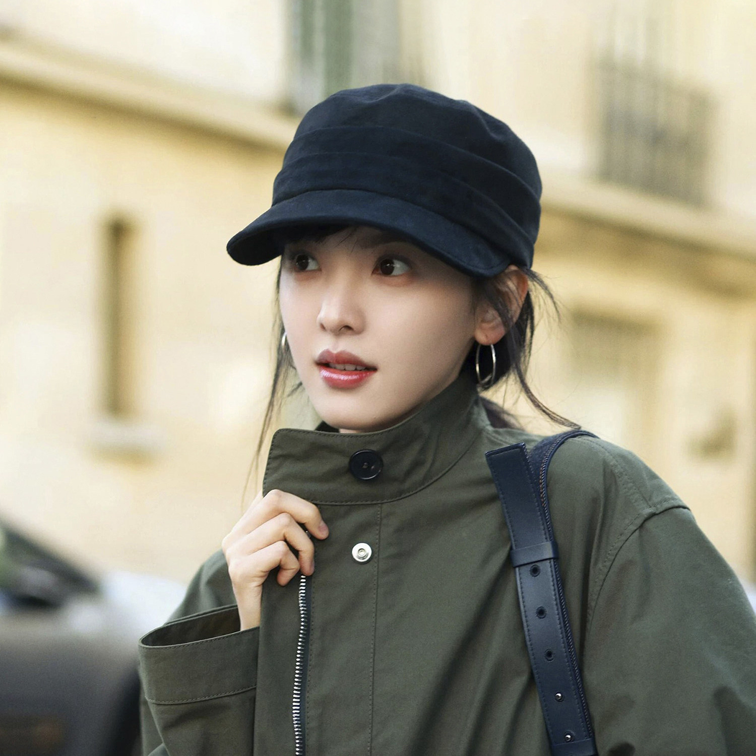 Classy key新加坡设计师联名款褶皱麂皮绒鸭舌贝雷帽时髦马