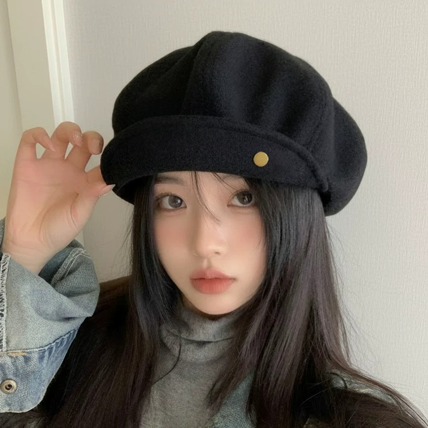 Classy key新加坡设计师联名款复古文艺毛呢贝雷帽子显脸小画家帽