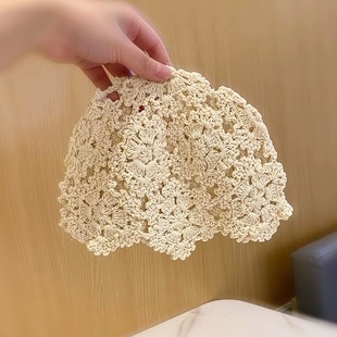 Classy key新加坡设计师联名款镂空手工钩花针织套头帽复古包头帽