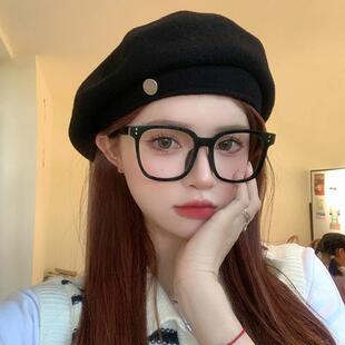 Classy 黑色羊毛呢贝雷帽女春网红画家帽子 key新加坡设计师联名款