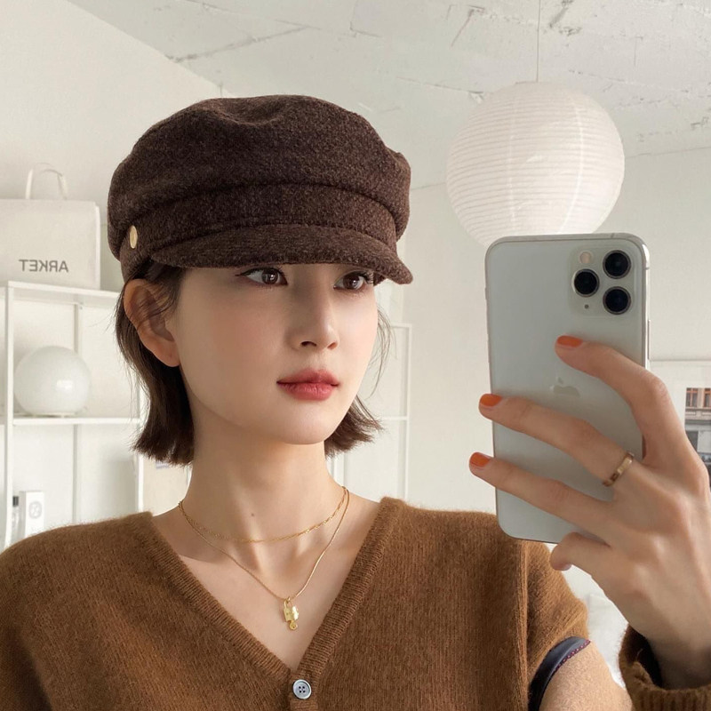 Classy key新加坡设计师联名款英伦风毛呢报童帽子保暖平顶