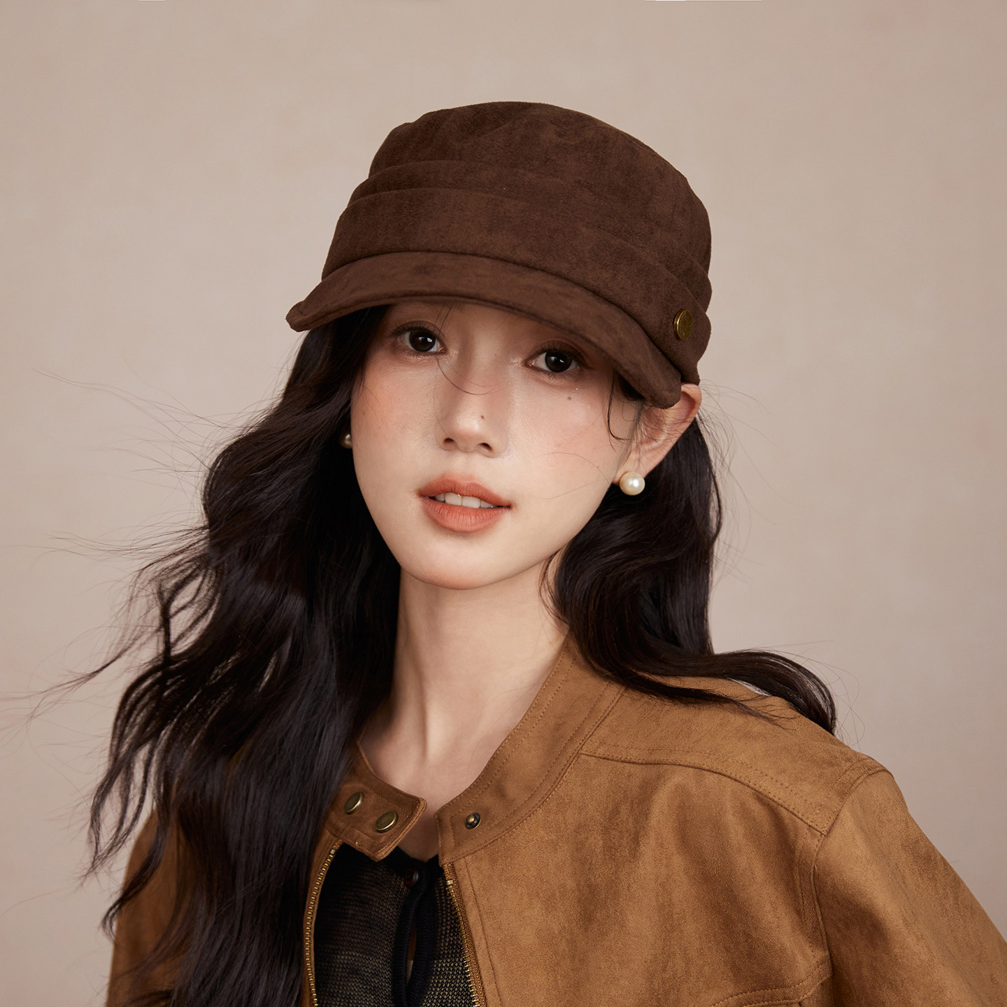 Classy key新加坡设计师联名款麂皮绒平顶马术帽英伦风报童