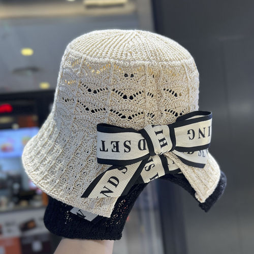 Classy key新加坡设计师联名款蝴蝶结针织渔夫帽子显脸小防晒帽潮
