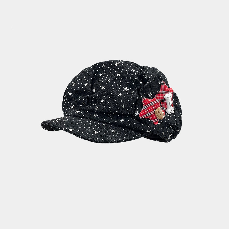 Classy key新加坡设计师联名款星星牛仔贝雷帽子显脸小褶皱