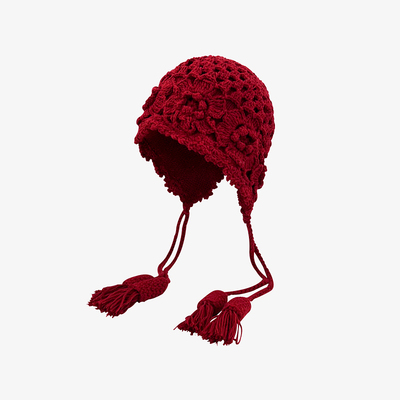 Classy key新加坡设计师联名款复古花朵护耳帽子显脸小保暖针织帽