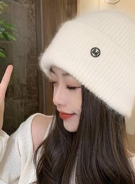 Classy key新加坡设计师联名款冬季新款帽子白色毛线帽护耳针织帽