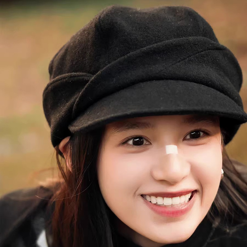 Classy key新加坡设计师联名款显脸小八角帽子百搭保暖毛呢