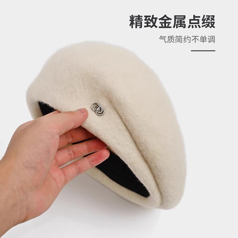 Classy key新加坡设计师联名款减龄气质画家帽子显脸小毛呢贝雷帽