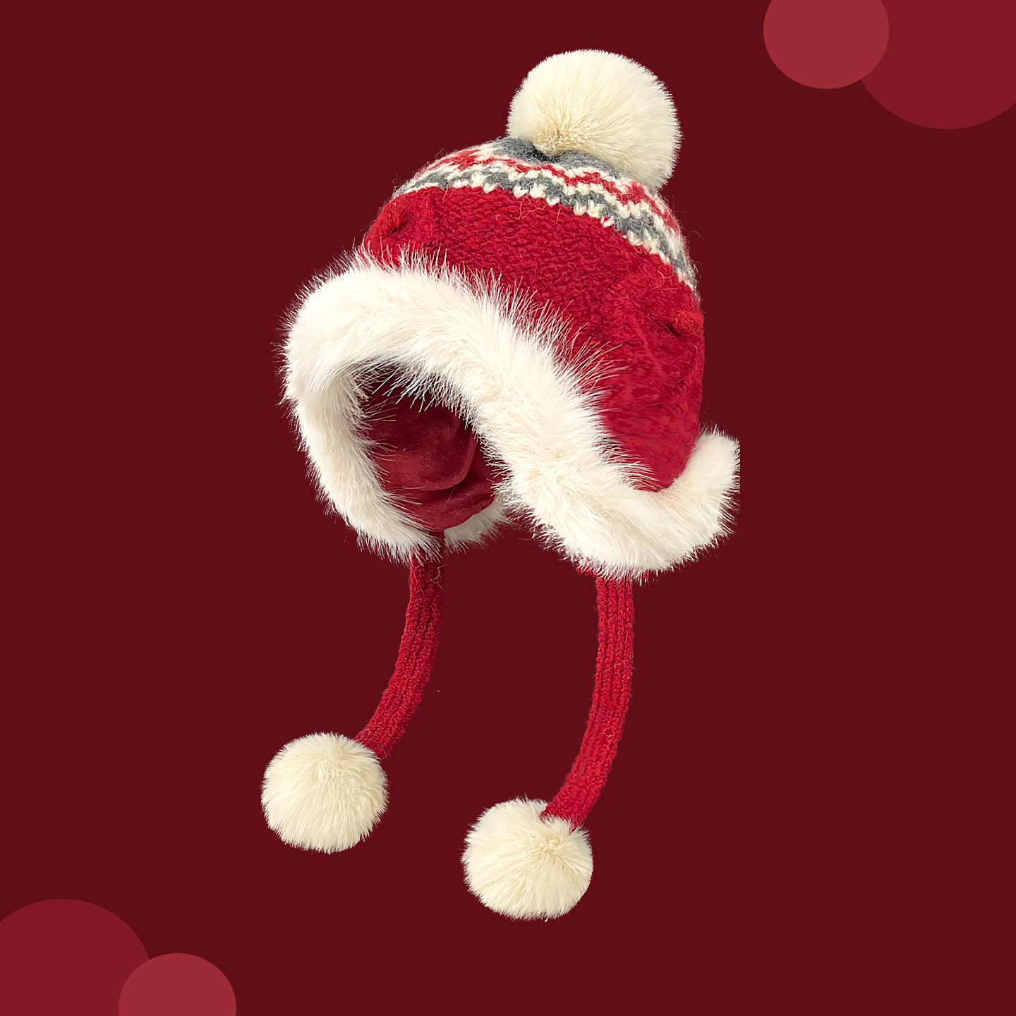 Classy key新加坡设计师联名款费尔岛风毛线护耳帽保暖毛球