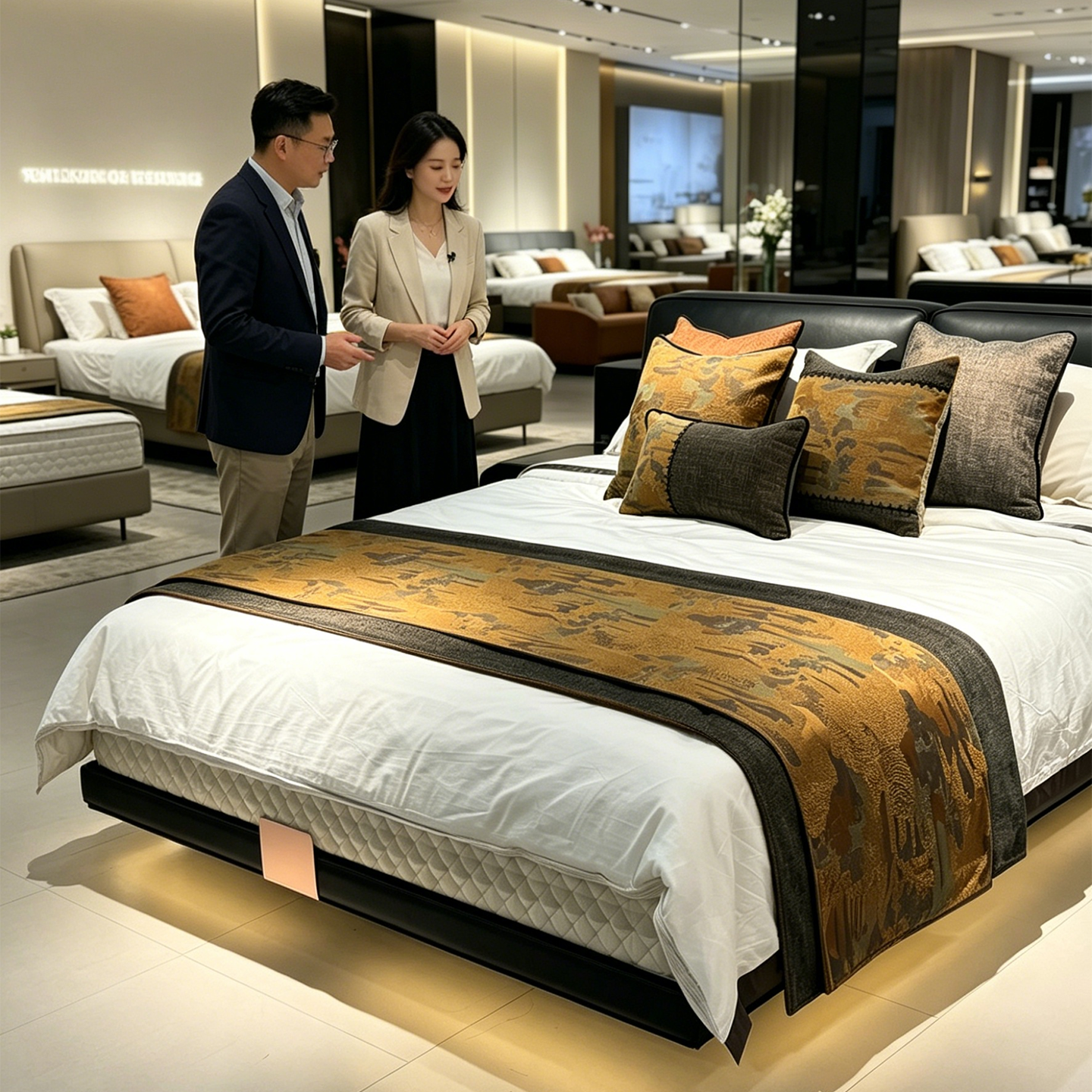 这床一上午卖了8张 老钱风宋氏美学展厅床尾巾床品床旗 鎏金絮语