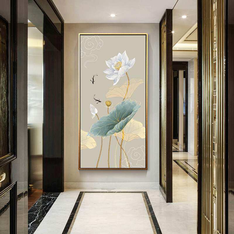 卫生间隐形门壁画画走廊竖版过道尽头壁画新中式挂画迎门墙招财
