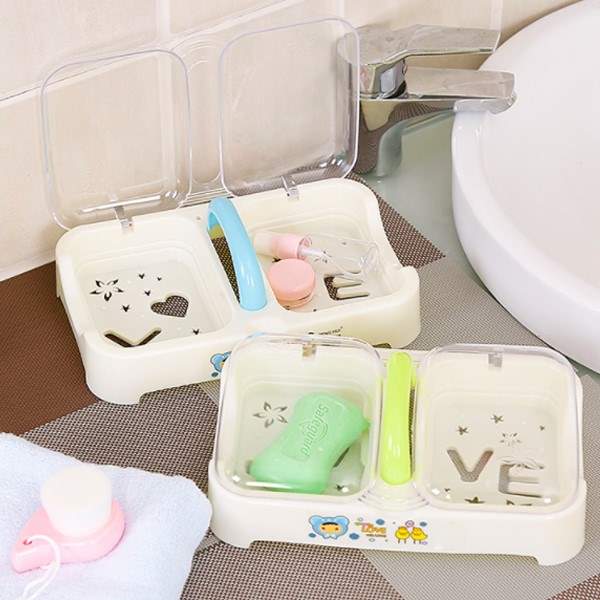 0欧式大号翻盖双格创意浴室盒肥皂带手提防水带盖浴室垫手工皂盒
