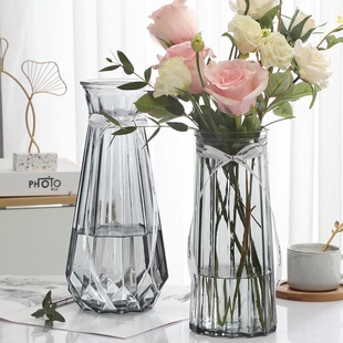 厂家 玻璃花瓶透明欧式 水养百合干花富贵竹花瓶插花 特大二件套
