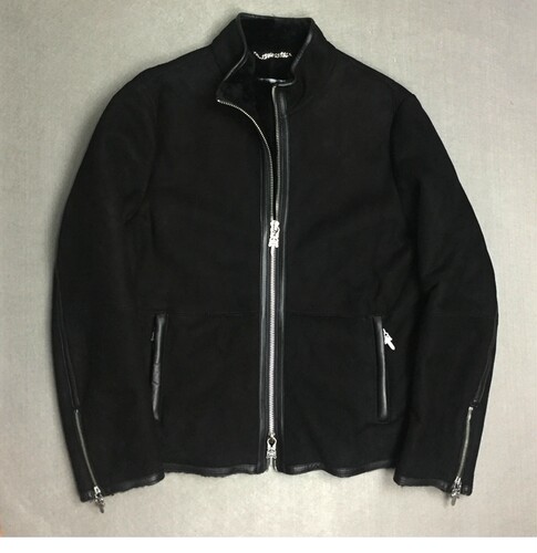 Brloote/巴鲁特真皮绵羊皮皮衣修身潮夹克黑色铆钉机车服时尚潮牌