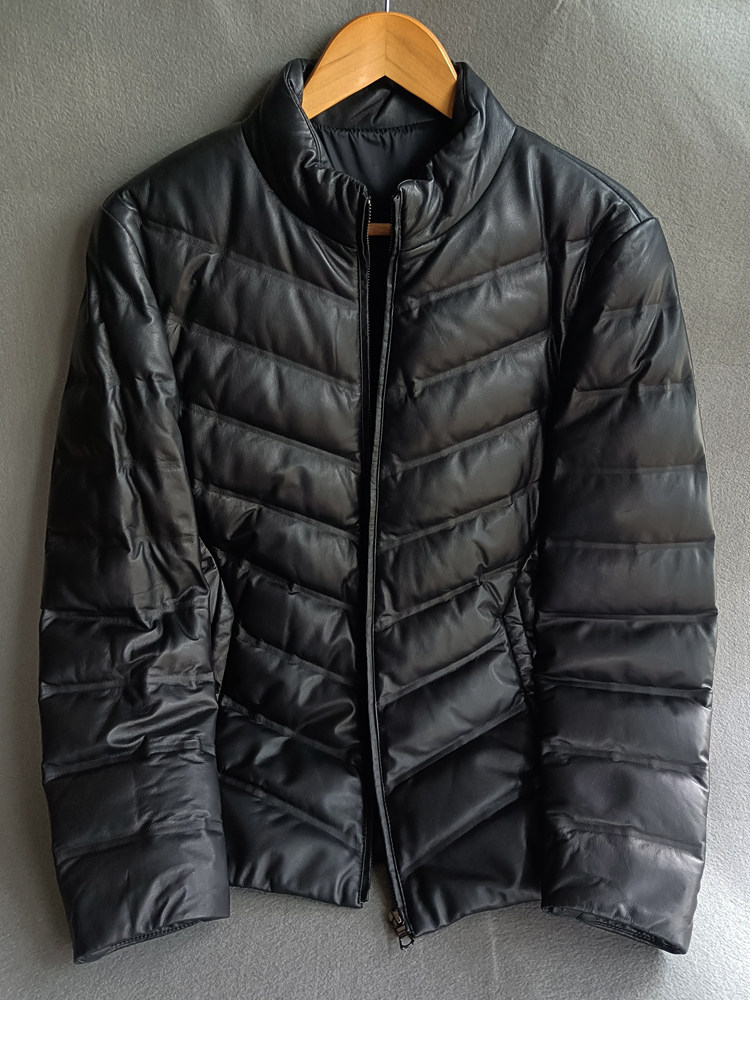 巴鲁特 鹅绒皮羽绒服男短款立领简约 皮衣机车绵羊皮夹克修身外套