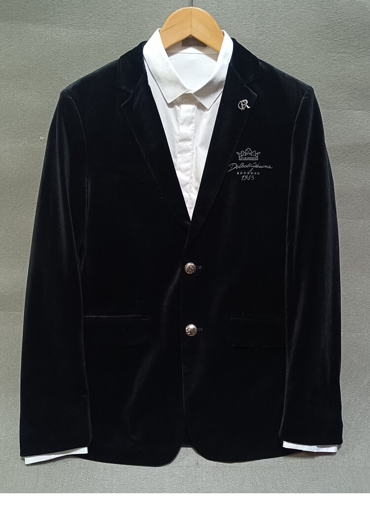 轻奢简约商务单排扣男生免烫金丝绒修身秋季纯色便服便西西服西装
