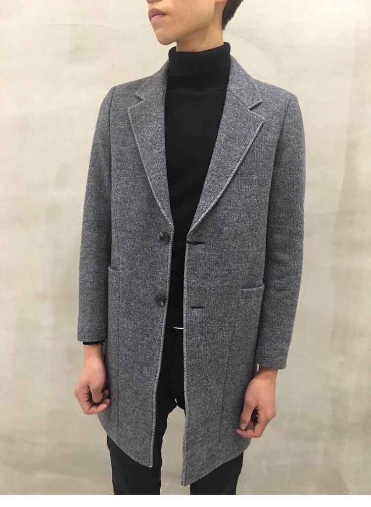 单排扣轻奢羊毛加棉大衣男中长款冬季西装领英伦男士加厚呢子外套