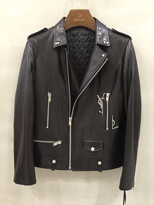 Brloote/巴鲁特男士机车服朋克山羊皮真皮皮衣修身短款翻领皮夹克